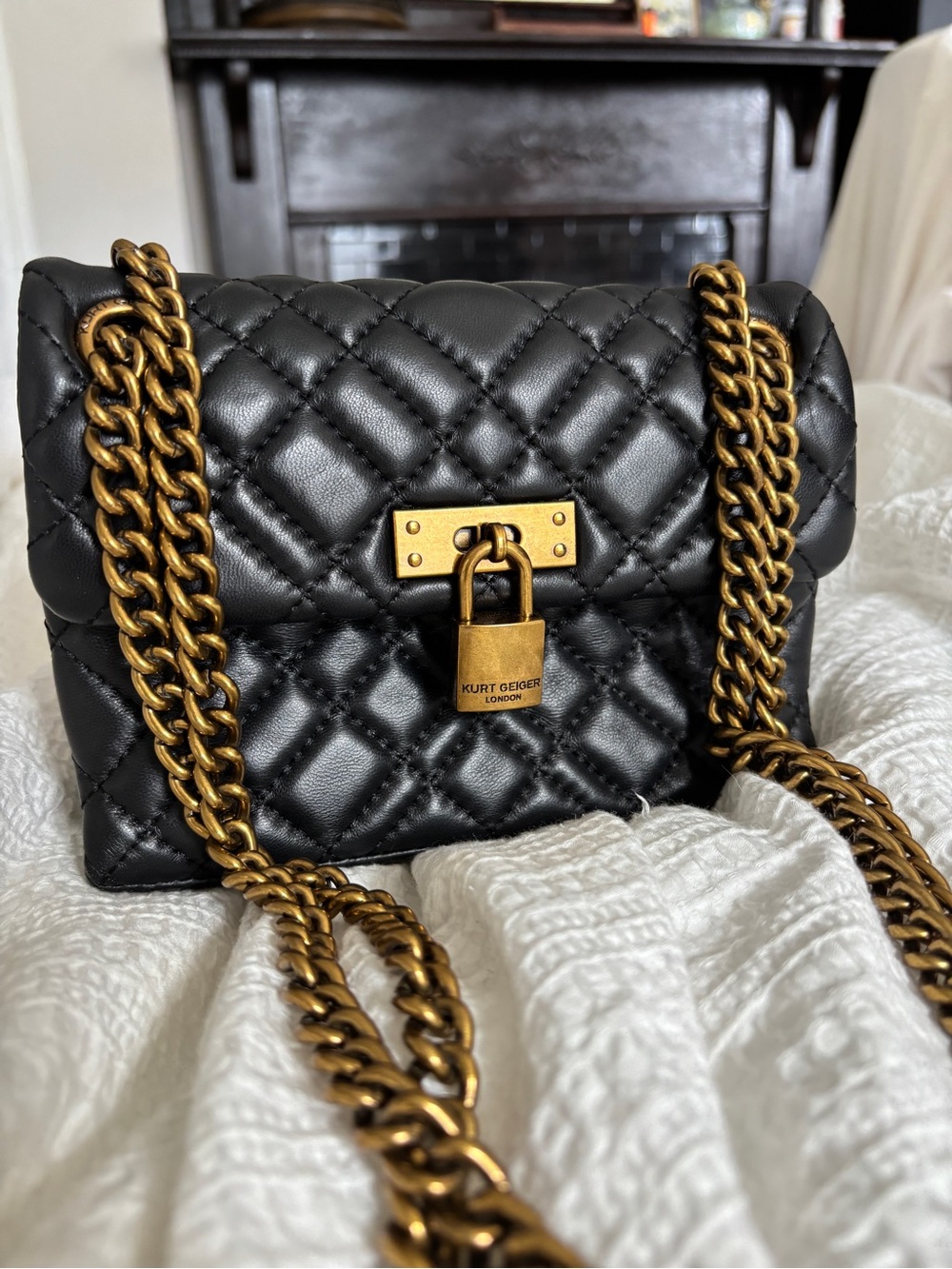NWOT Kurt Geiger Mini Brixton Lock Leather Bag Black Soft Leather Gold Hardware